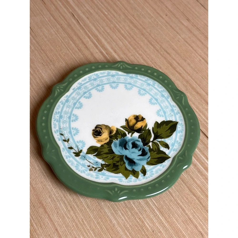 Pioneer Woman Stoneware Coaster Set/4 Floral Scalloped Edge Cork Back Farmhouse